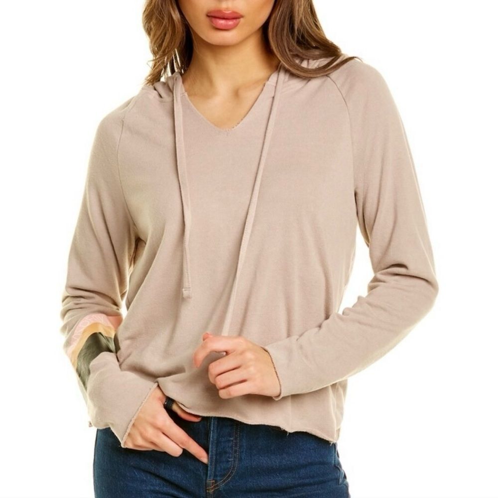 NWT Wildfox Tan Hoodie with Striped Sleeve Detail